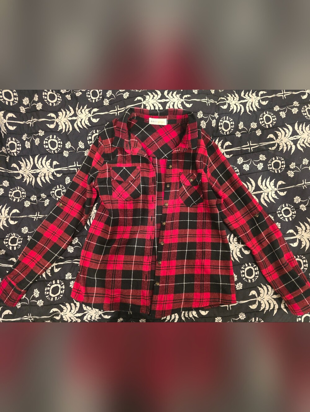 White Ginger Red and Black Plaid Flannel